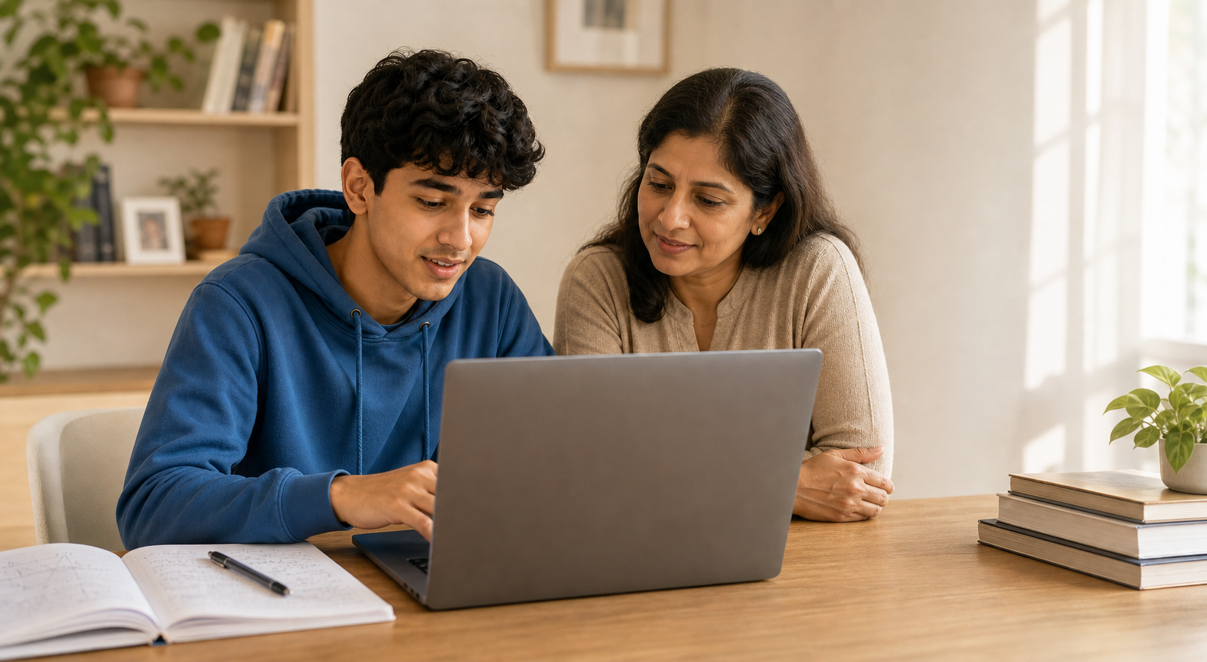A student working through maths as his support system comes together